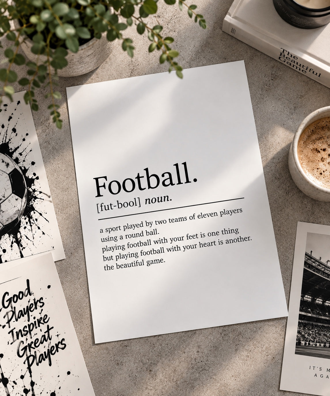 Football definition print unframed on table