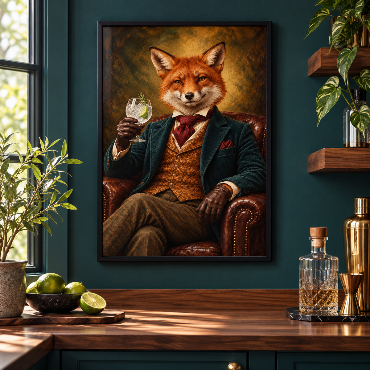 For Fox Sake, Pass the Gin framed lifestyle mockup – frame not included