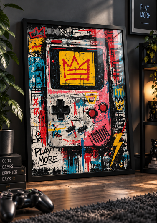 Retro Handheld – Pink Game Mode Print in a black frame – lifestyle mockup