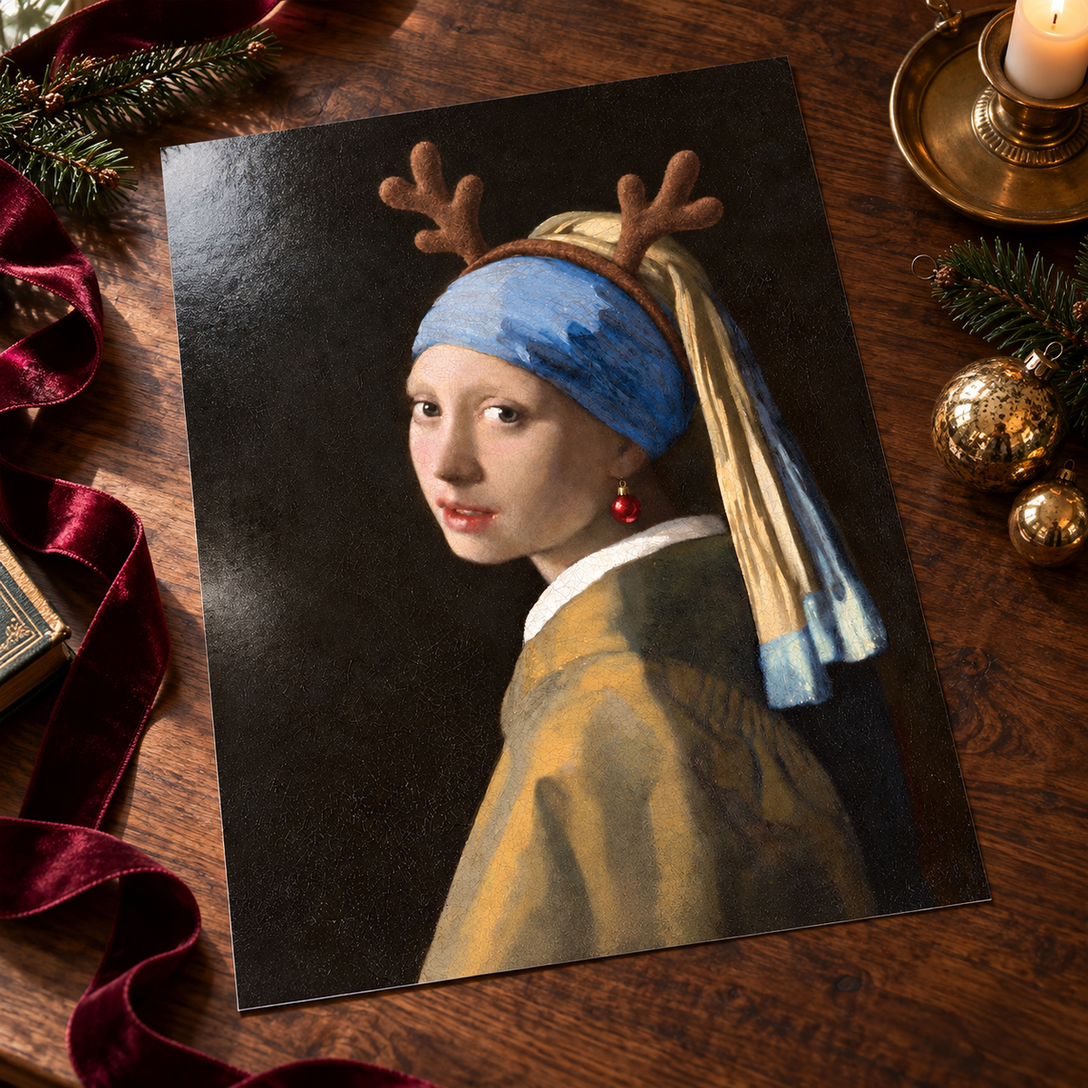 Unframed Girl with a Christmas Bauble glossy art print