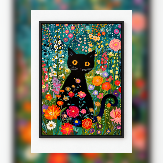 Gustav Klimt Cat I Art Print in black frame, fully visible square-safe mockup