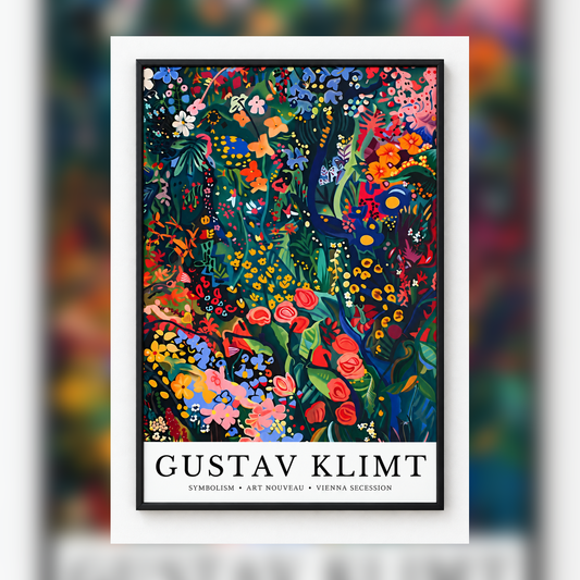 Gustav Klimt Garden I Art Print in black frame, fully visible square-safe mockup