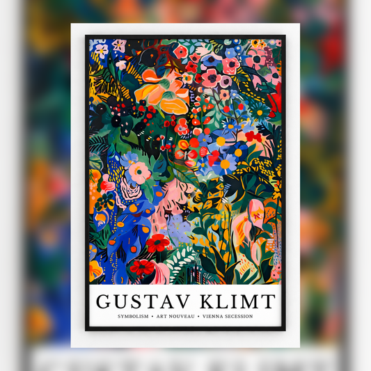 Gustav Klimt Garden II Art Print in black frame, fully visible square-safe mockup