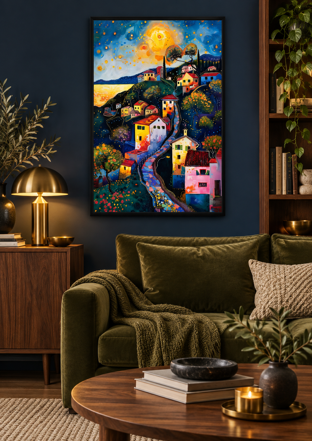 Gustav Klimt Village at Night II Art Print lifestyle room mockup