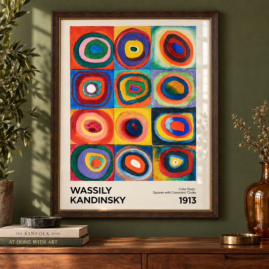 Kandinsky Concentric Circles art print styled in a vintage frame