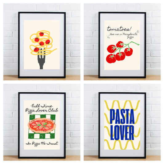 Set of 4 glossy Kitchen prints Italian food