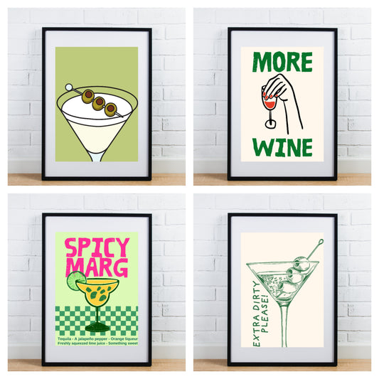 Set of 4 glossy Kitchen prints Cocktail drinks