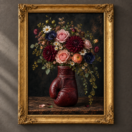 Knockout Blooms botanical art print in an ornate vintage gold frame