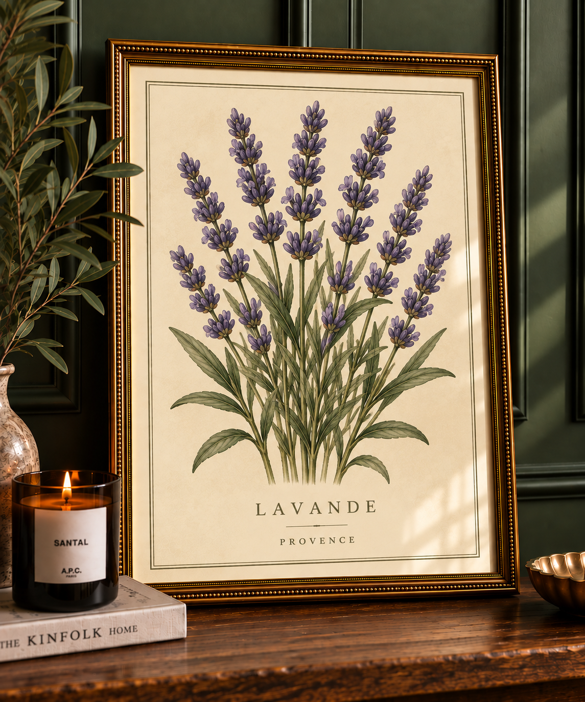 Lavande vintage lavender botanical print in ornate gold frame