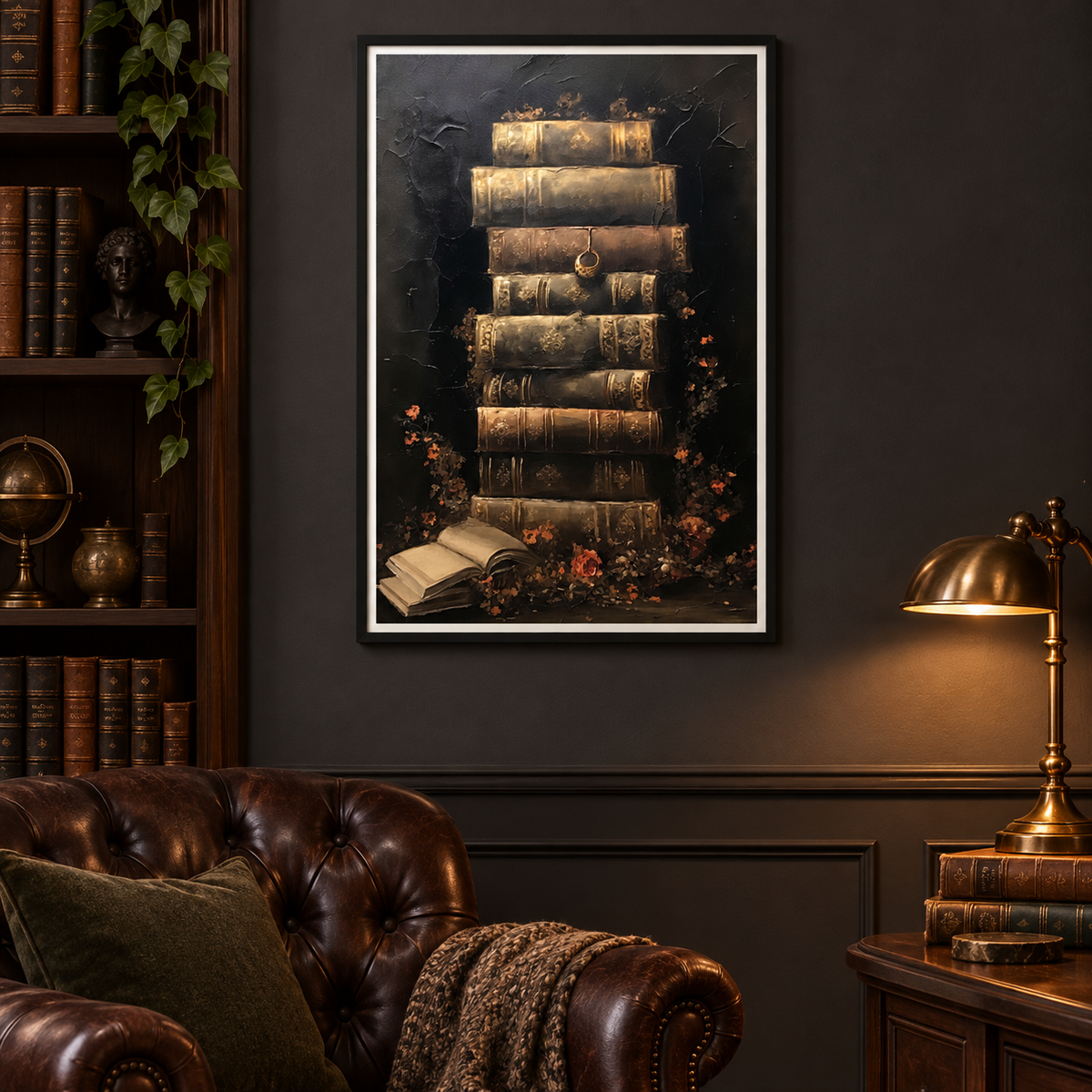 The Locked Library framed art print in a private library