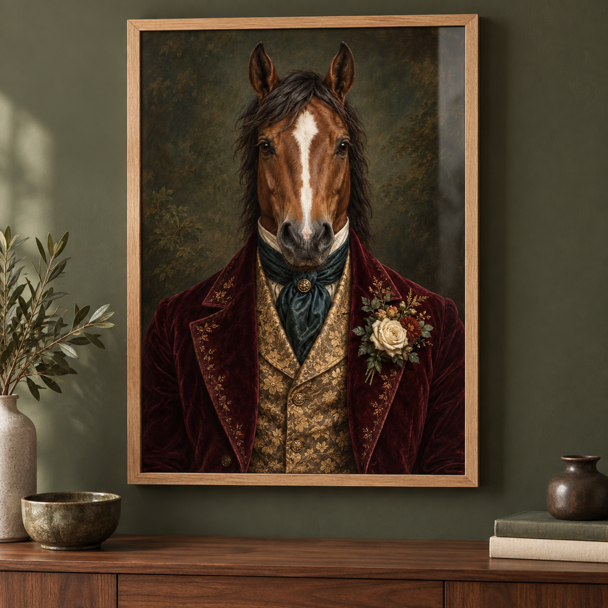 Lord Chestnut Horse print in a modern frame