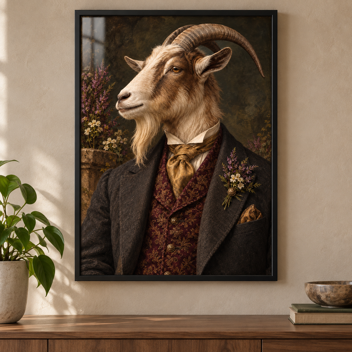 Lord Clover Goat print in a modern frame