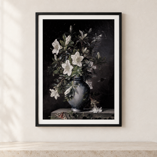 Midnight Azalea Still Life framed black-frame mockup