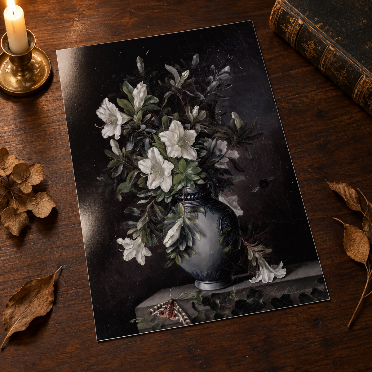 Midnight Azalea Still Life unframed print mockup