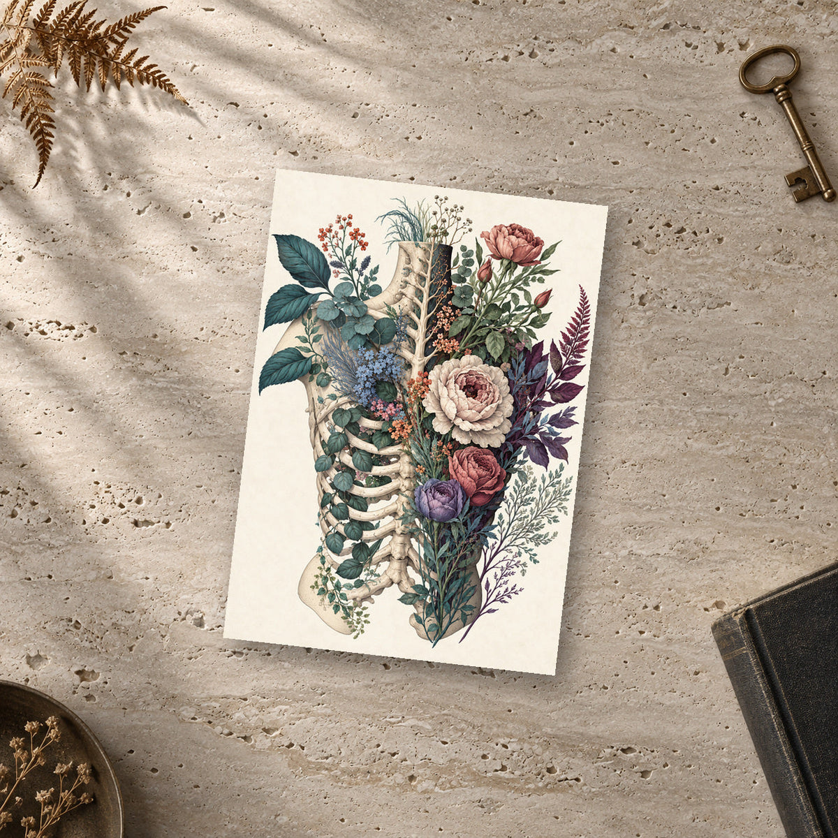 Midnight Bloom Anatomy Print – unframed glossy print on a surface