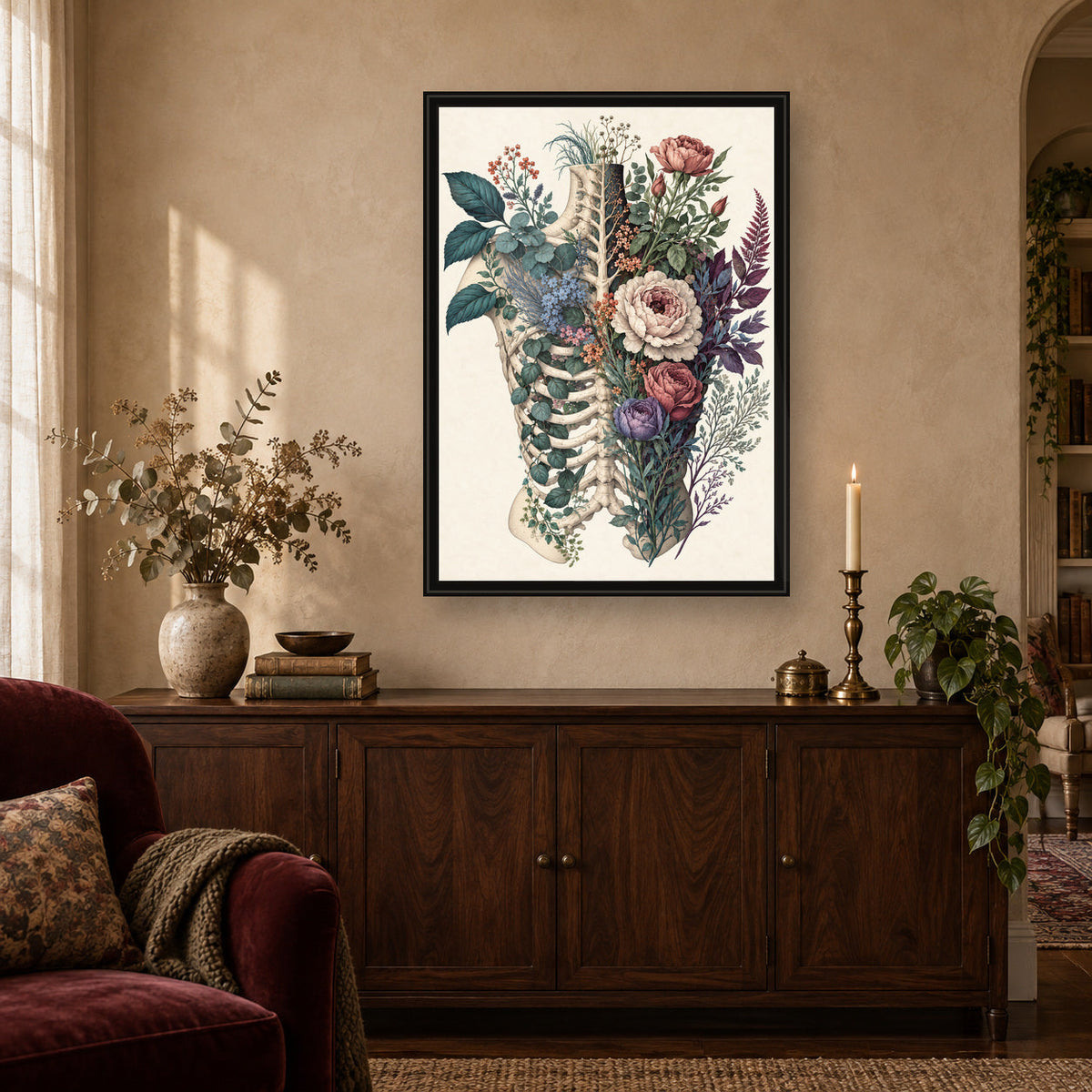 Midnight Bloom Anatomy Print – lifestyle room mockup
