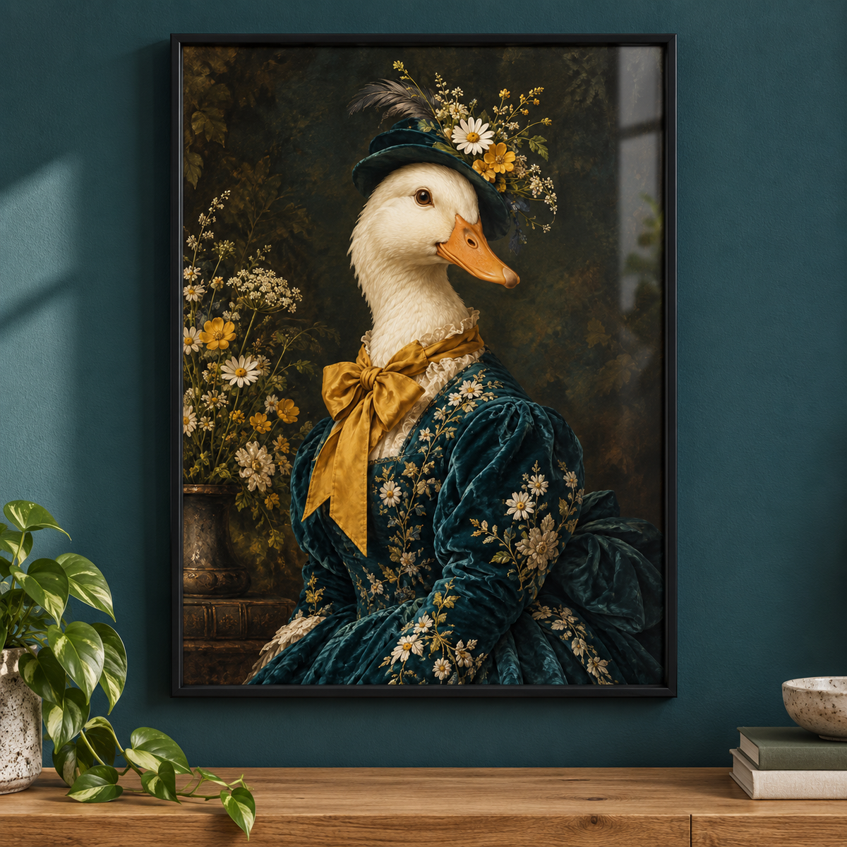 Miss Puddleworth Duck print in a modern frame