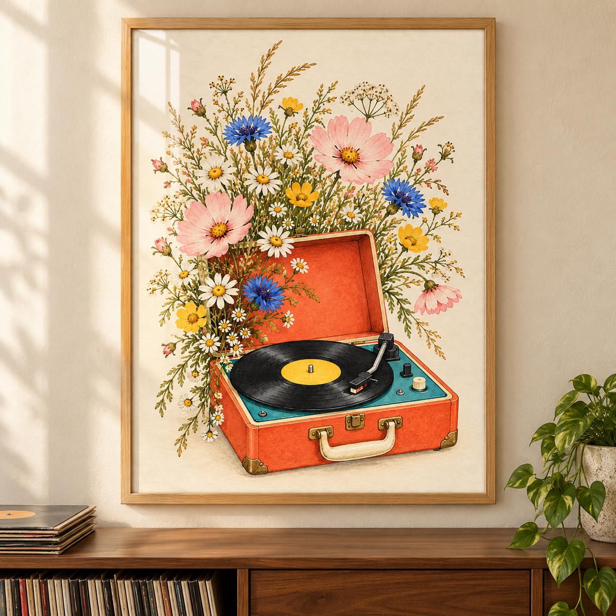 Bloom on Repeat framed lifestyle mockup; frame not included