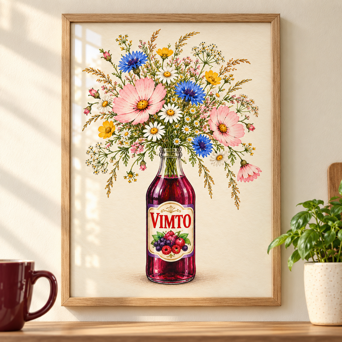 Vimto in Bloom framed lifestyle mockup; frame not included