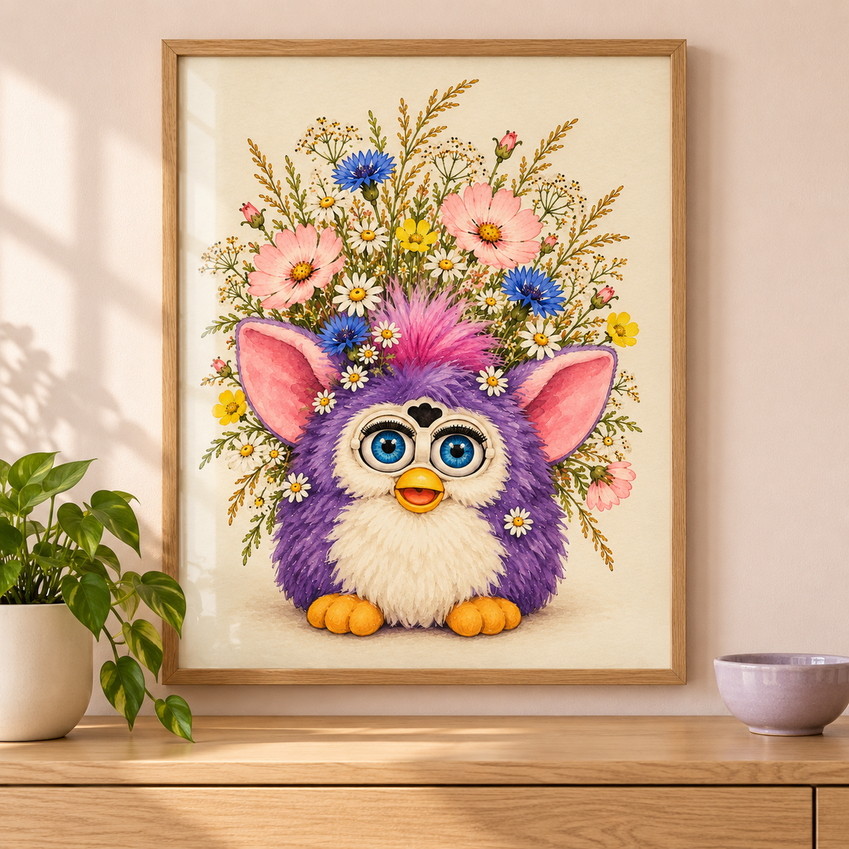 Fur-ever in Bloom framed lifestyle mockup; frame not included