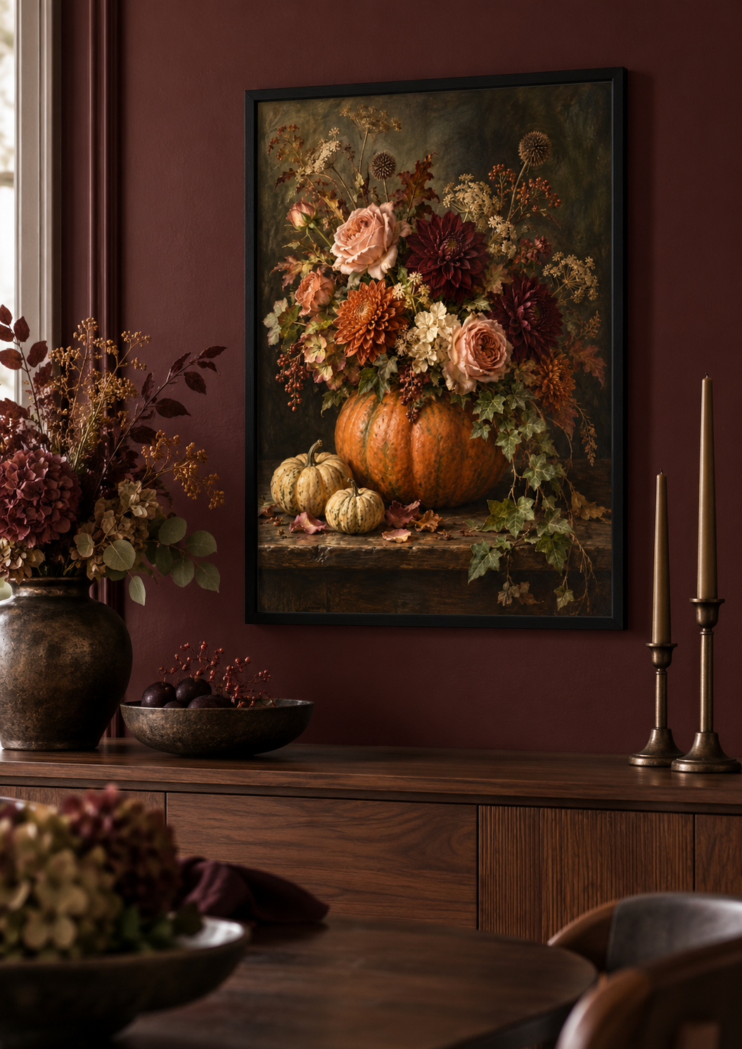 Petals After Midnight print framed in a dark gothic home