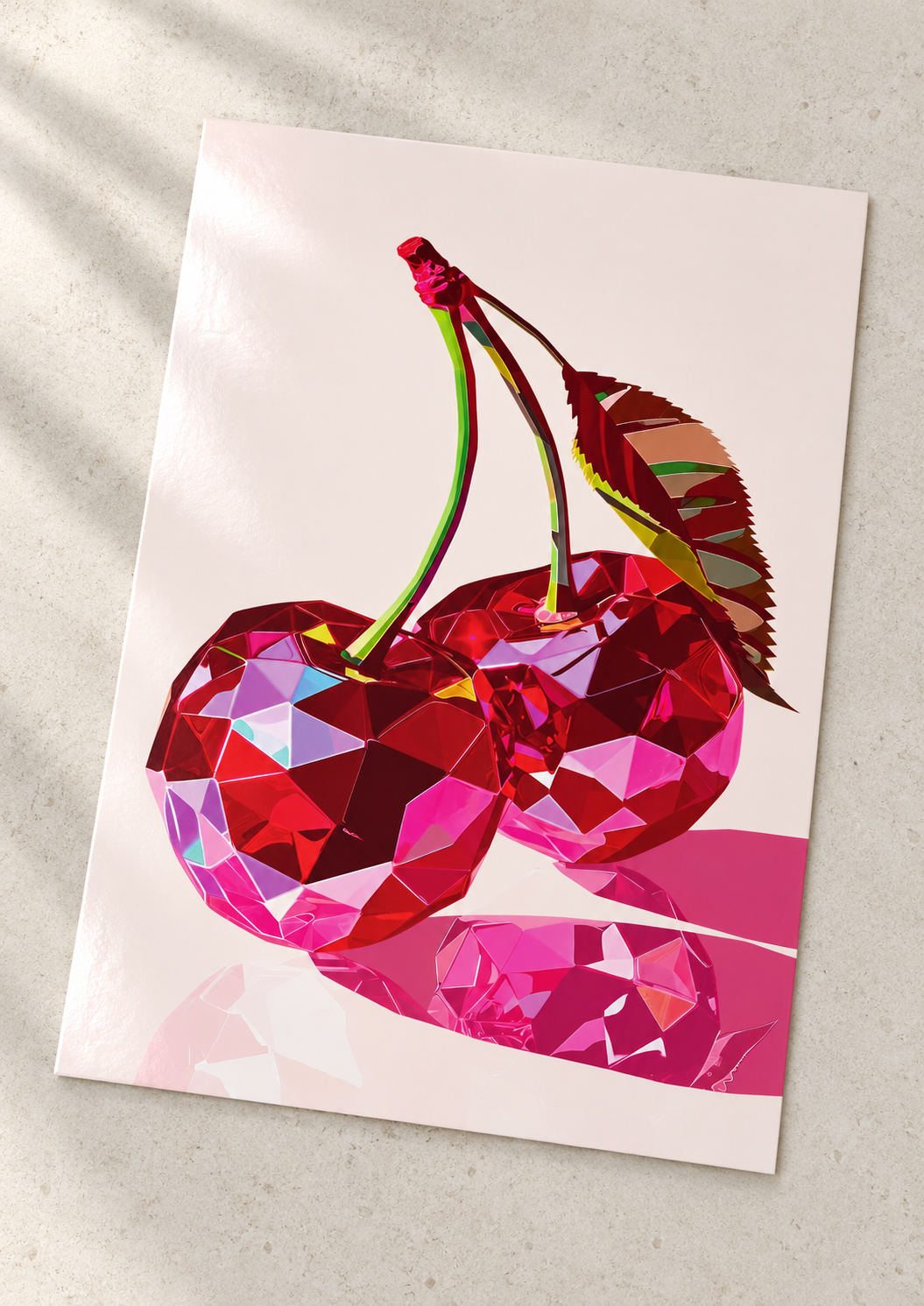 Unframed Pink Cherry Disco Ball art print on a surface