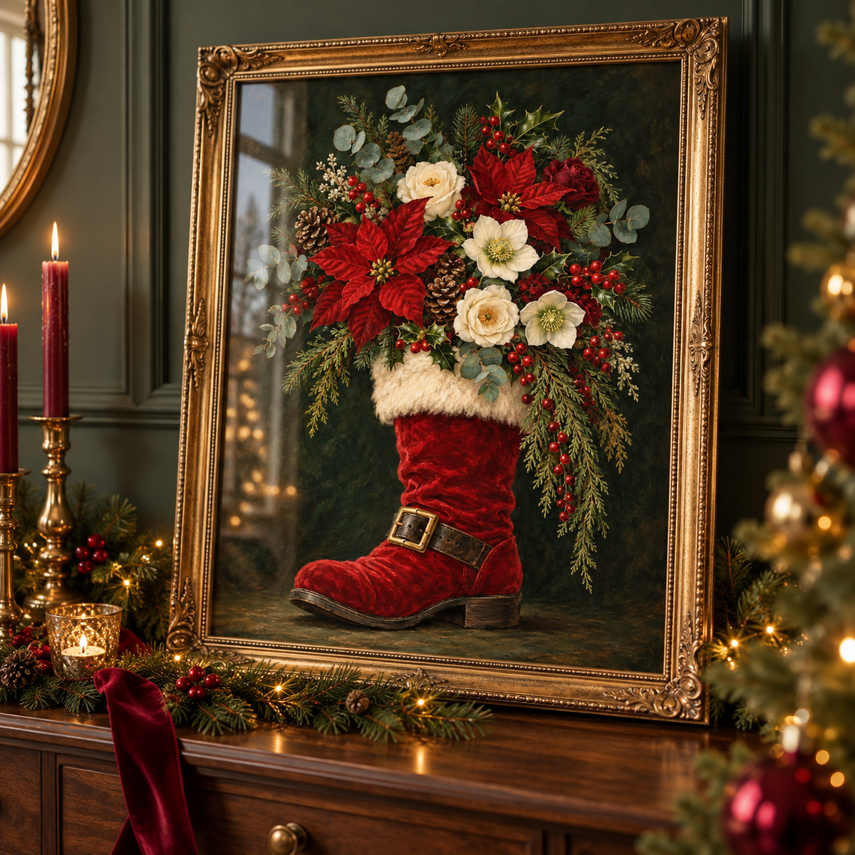 Santa’s Bloomers in an ornate gold frame