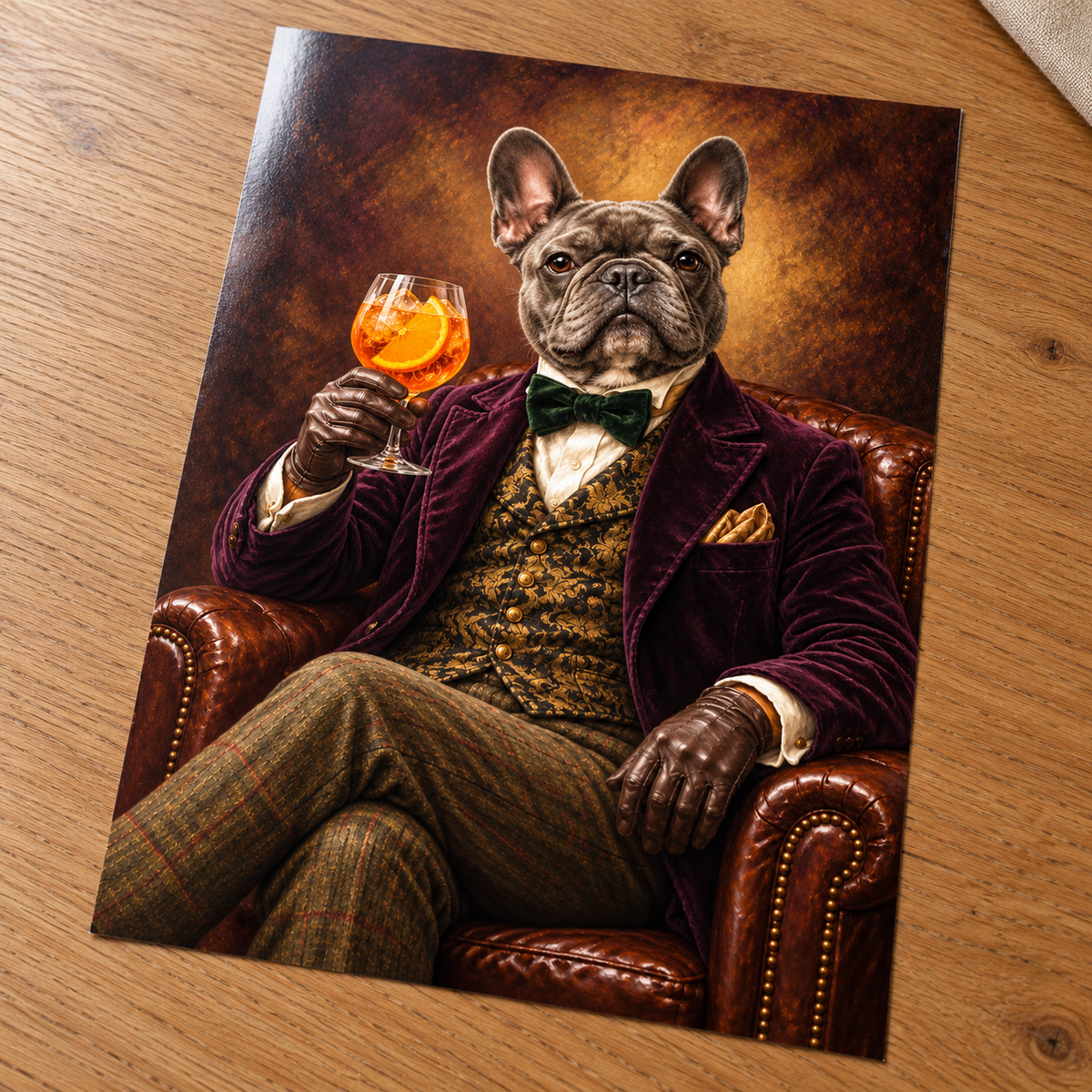 Spritz Happens unframed glossy print on an oak table