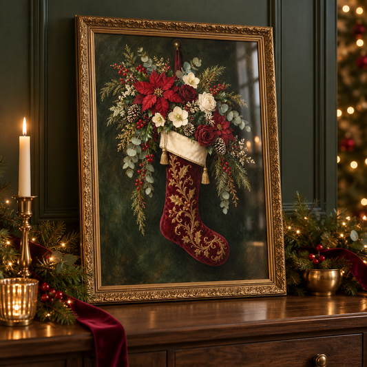 Stocking Full of Blooms in an ornate gold frame