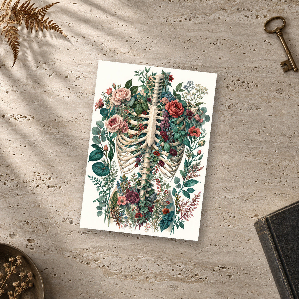 Teal Rose Anatomy Print – unframed glossy print on a surface