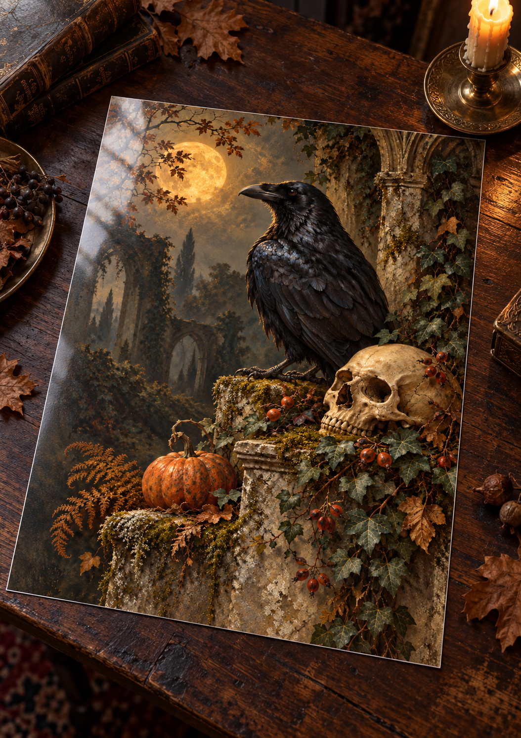 The Raven’s Vigil unframed glossy photo print on a table