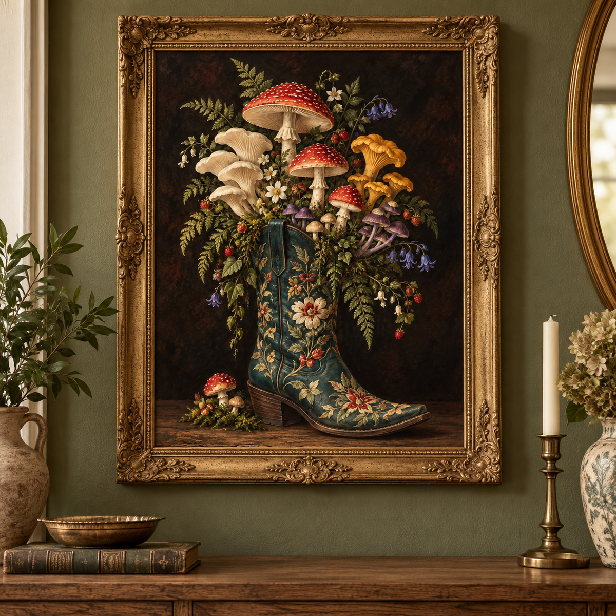 These Boots Were Made for Sporing art print displayed in a vintage frame
