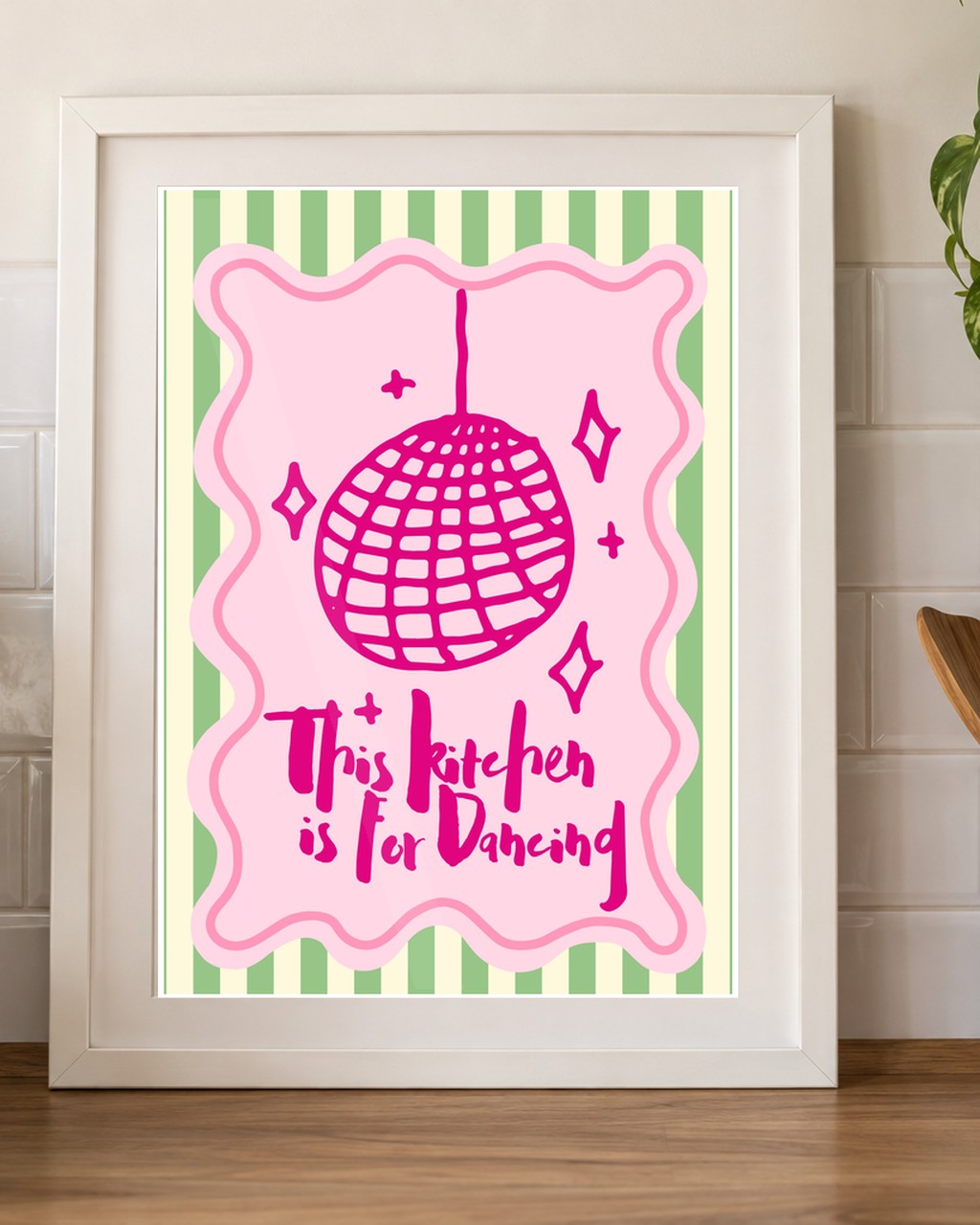 This Kitchen Is For Dancing Kitchen Print framed kitchen mockup