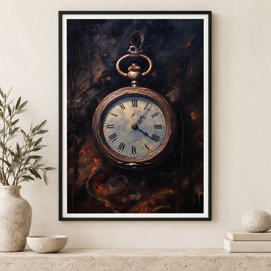 Timeworn Pocket Watch art print in a slim black frame