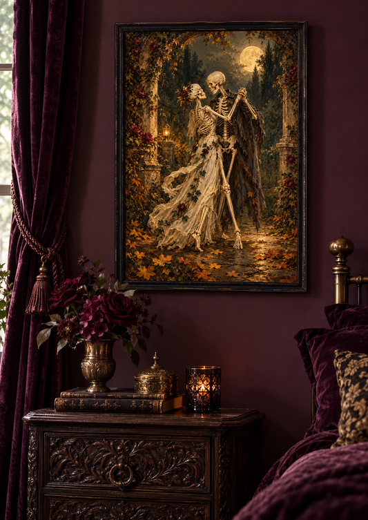 Until the Last Leaf print framed in a dark gothic home