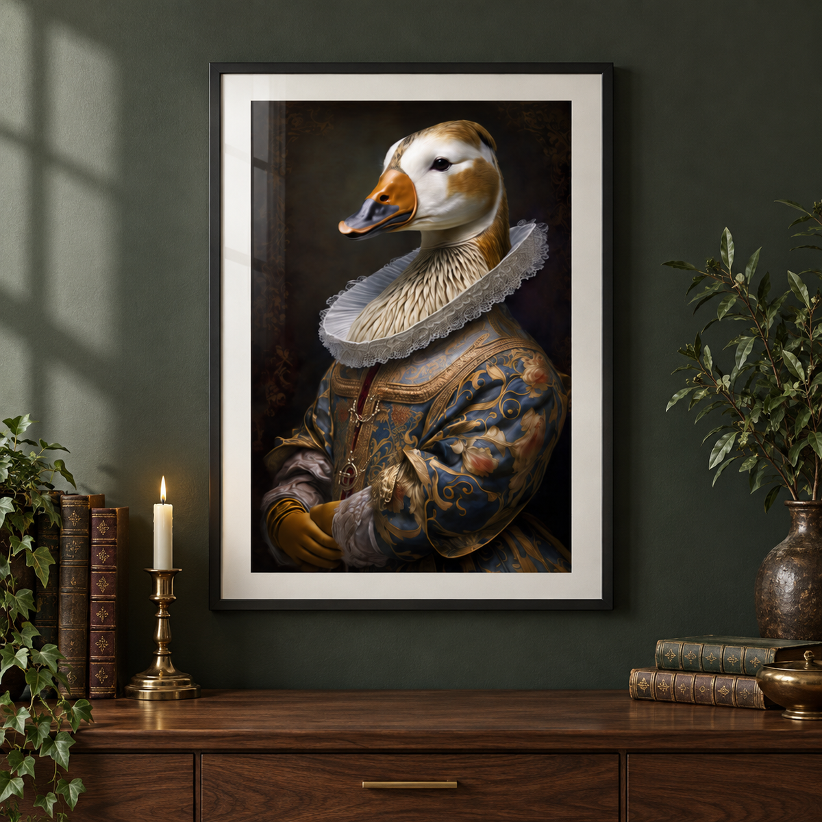 Vintage Animal Print - Duck in a black frame, close-up lifestyle mockup