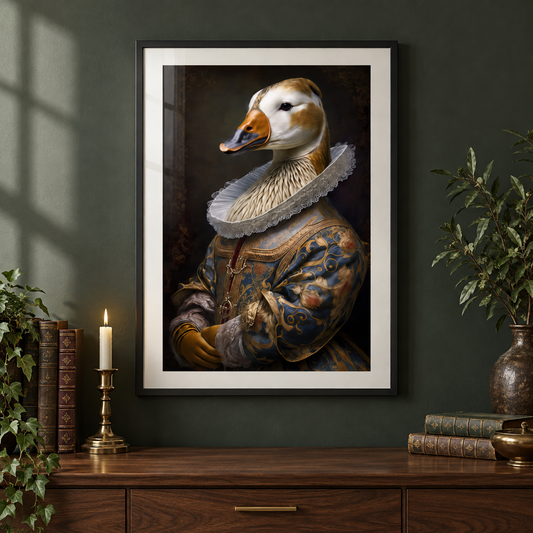 Vintage Animal Print - Duck in a black frame, close-up lifestyle mockup