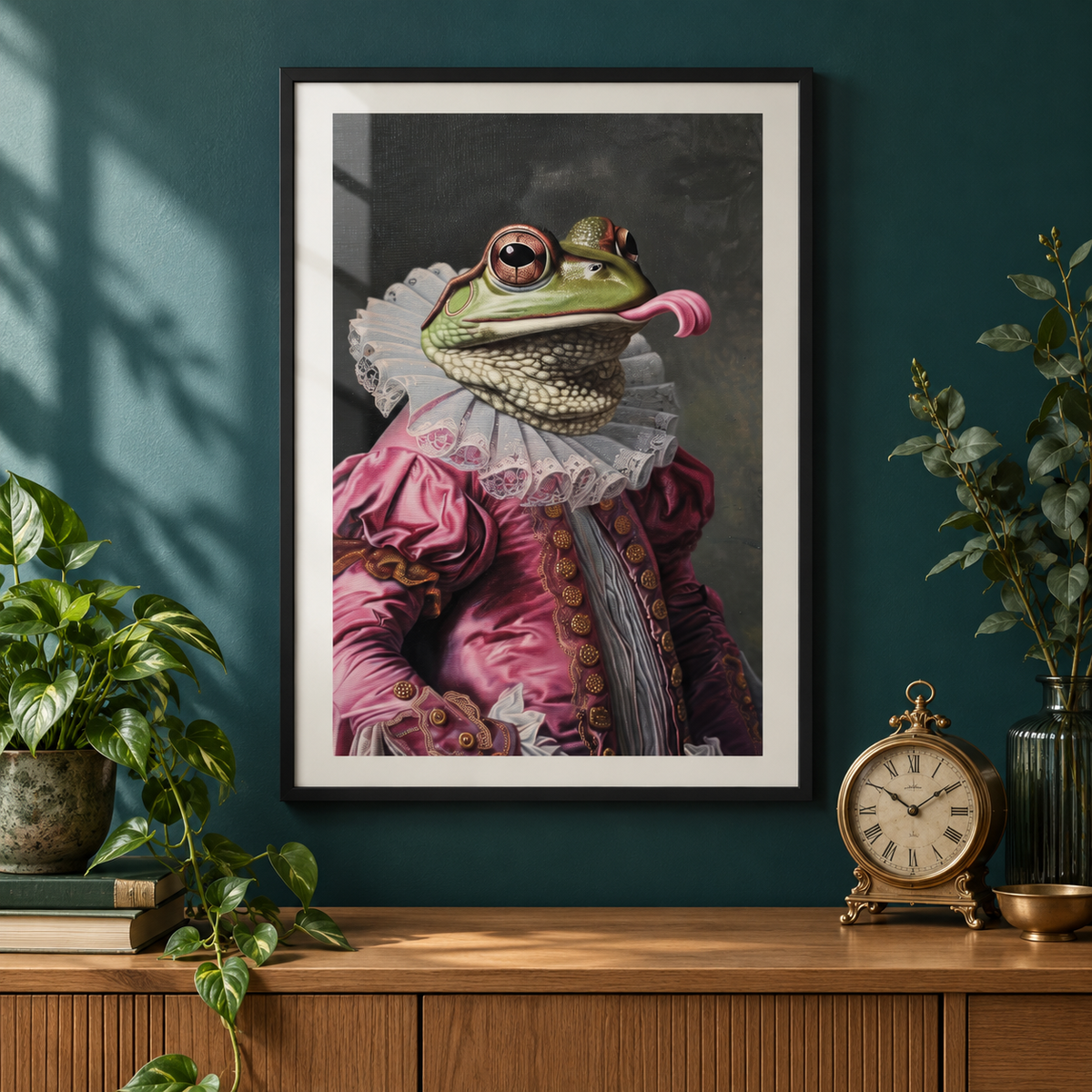 Vintage Animal Print - Frog in a black frame, close-up lifestyle mockup