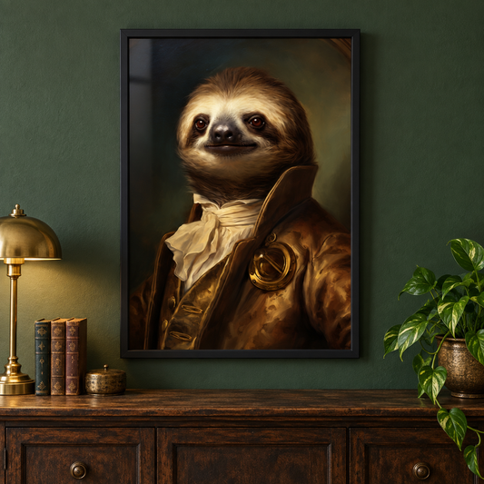 Vintage Animal Print - Sloth in a black frame, close-up lifestyle mockup