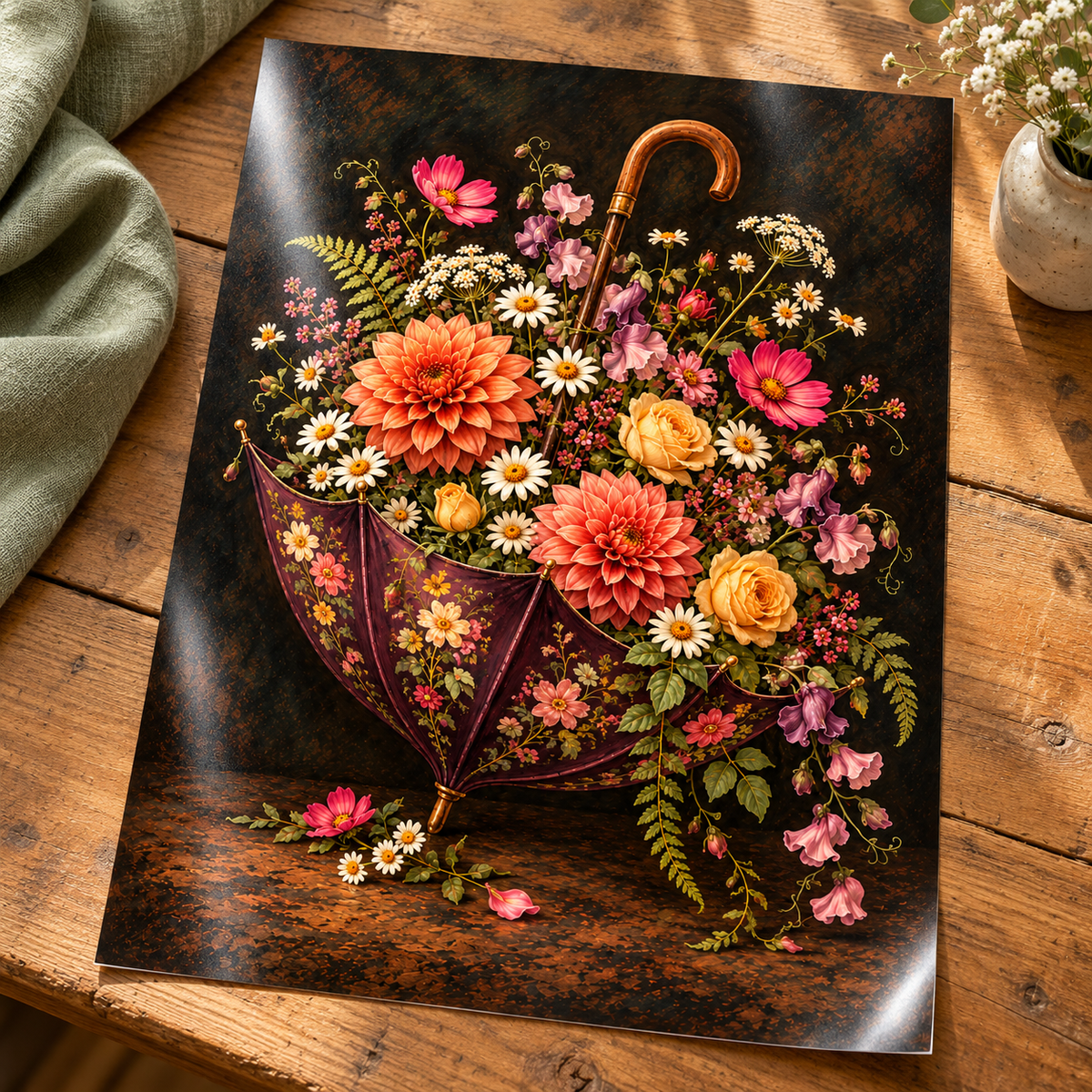 Whatever the Weather floral umbrella art print — unframed glossy print