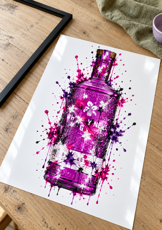 Whitley Neill Rhubarb and Ginger splatter print unframed on glossy photo card, ready to frame