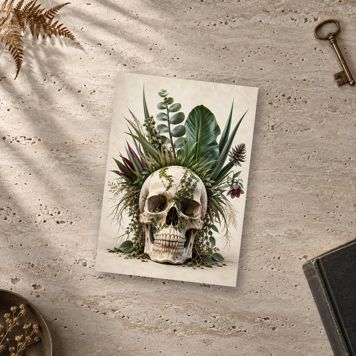 Wild Garden Skull Print – unframed glossy print on a surface