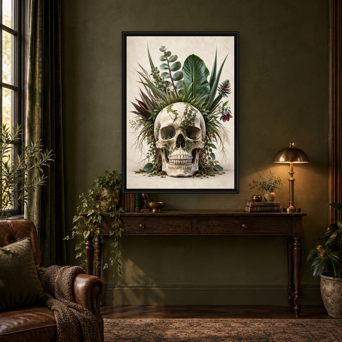 Wild Garden Skull Print – lifestyle room mockup
