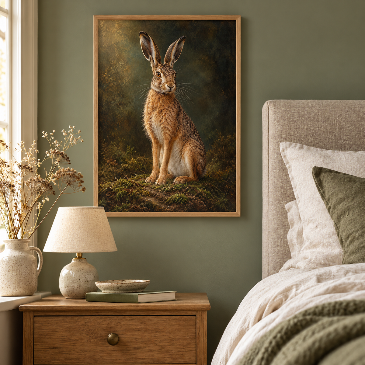 Hare – Wild & Timeless art print framed in a home setting
