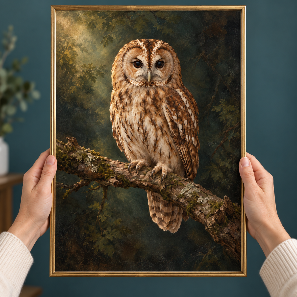 Owl – Wild & Timeless art print shown close up, held in a frame
