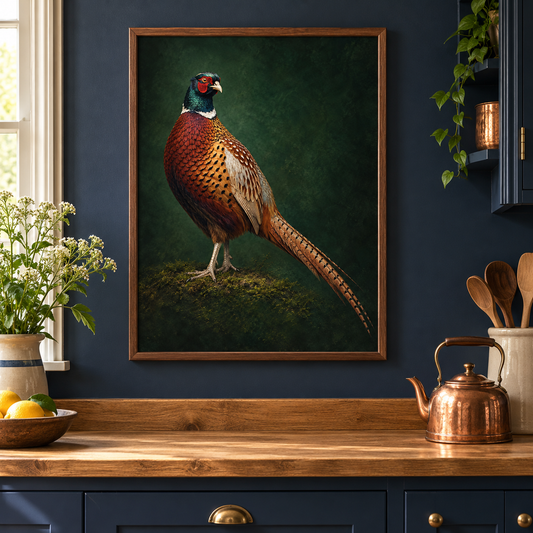 Pheasant – Wild & Timeless art print framed in a home setting