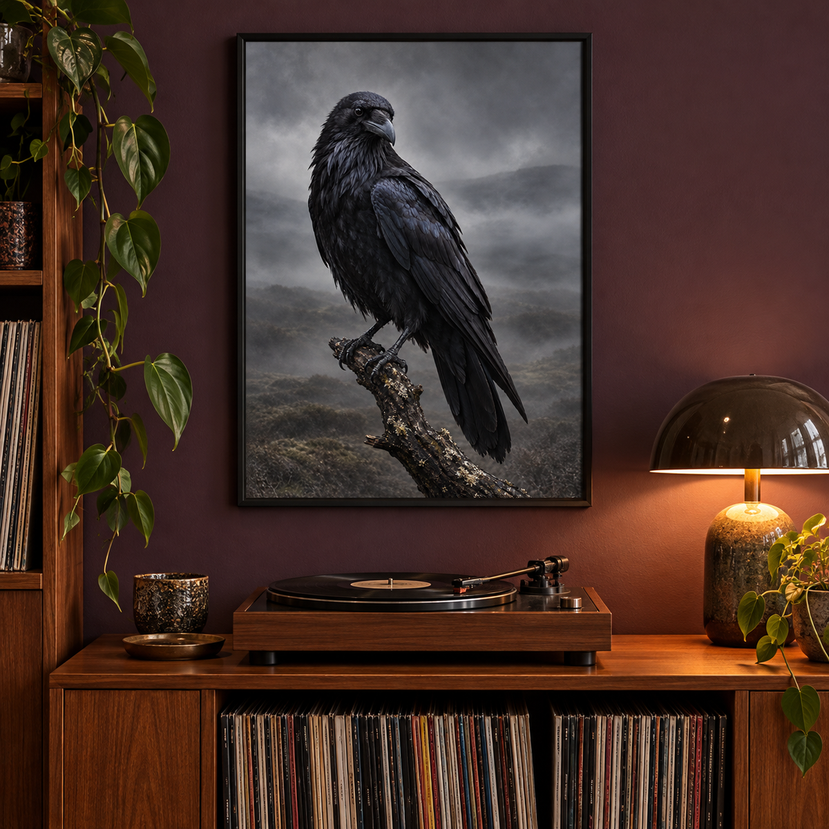 Raven – Wild & Timeless art print framed in a home setting
