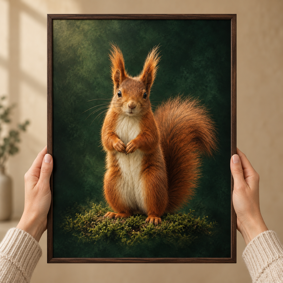 Red Squirrel – Wild & Timeless art print shown close up, held in a frame