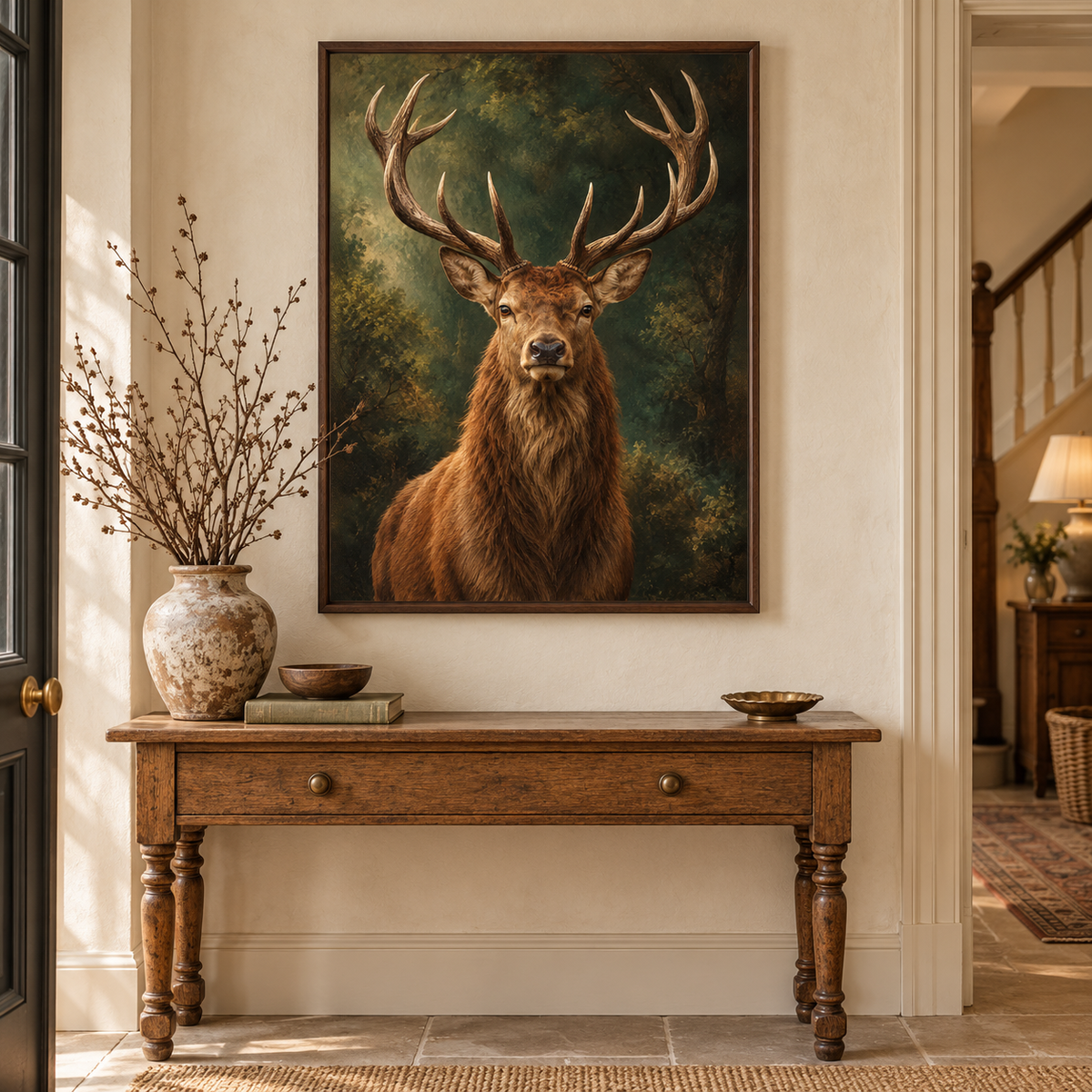 Stag – Wild & Timeless art print framed in a home setting
