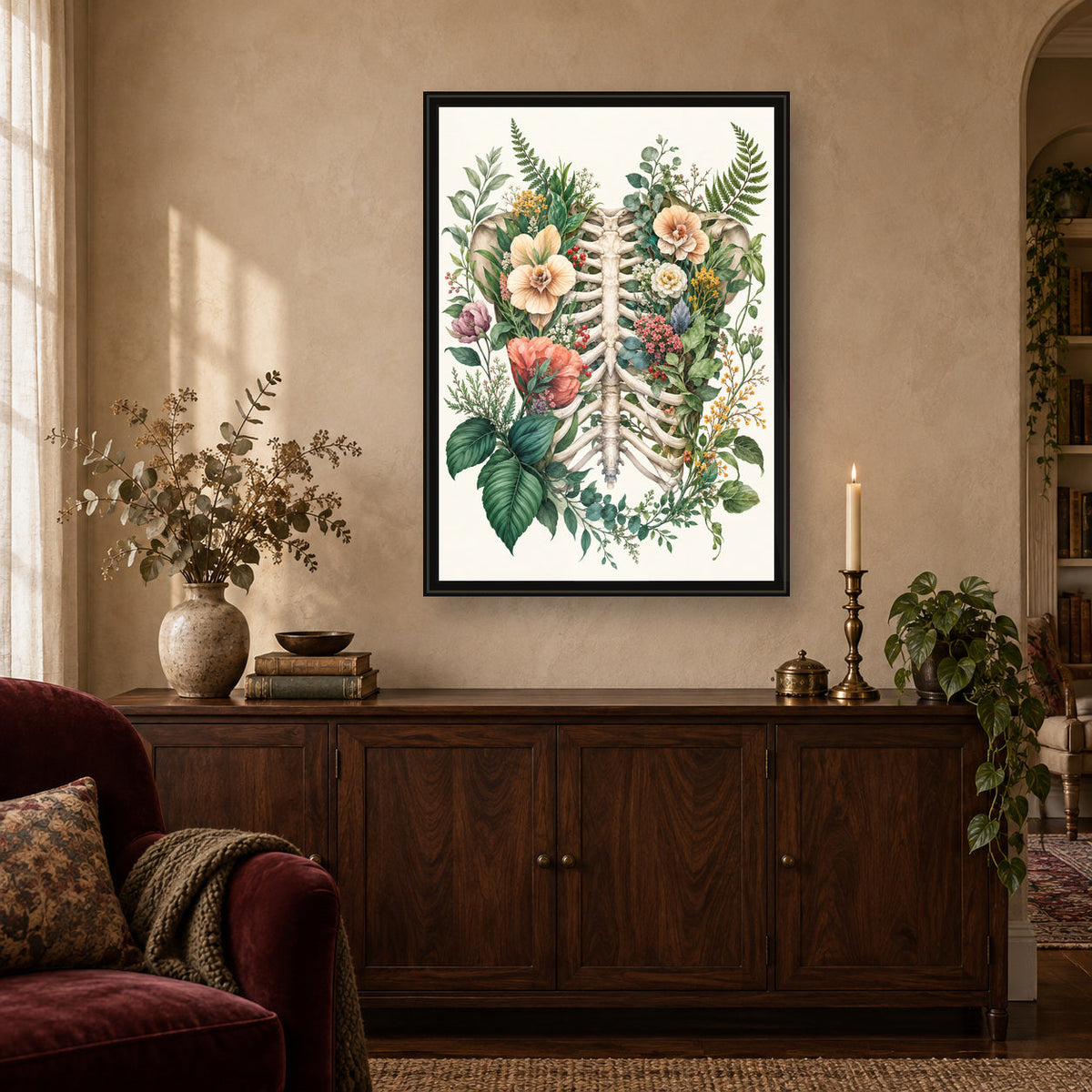 Wildflower Ribcage Print – lifestyle room mockup